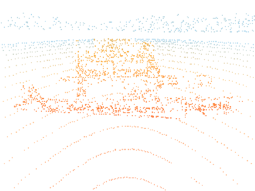 Minion, Team Minion's WAM-V autonomous boat, drawn as a stylized point cloud generated from a photo